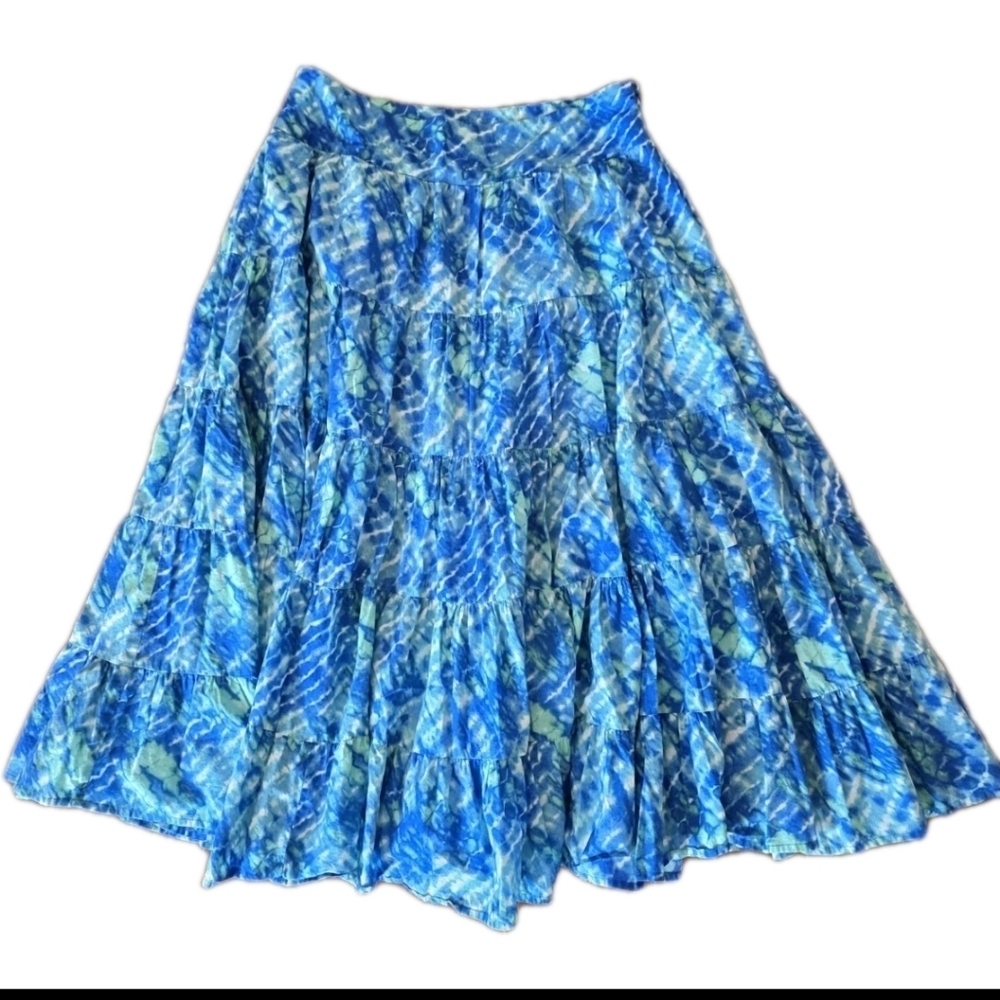 Jones New York Blue Tie Dye Cotton Maxi Skirt Broomstick Peasant Boho Size 14